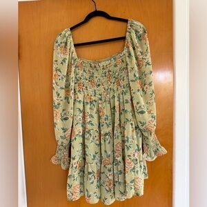 Lush Floral Green and Orange Dress